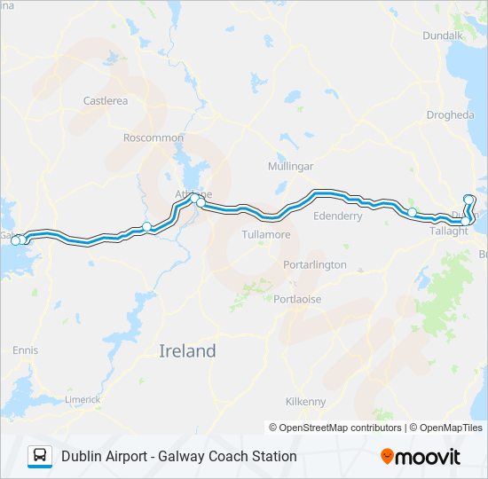 Plan de la ligne DUBLIN AIRPORT - GALWAY COACH STATION de bus