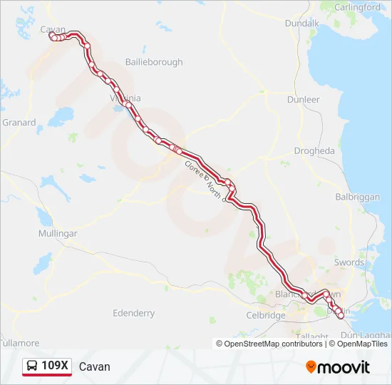 109X Bus Line Map