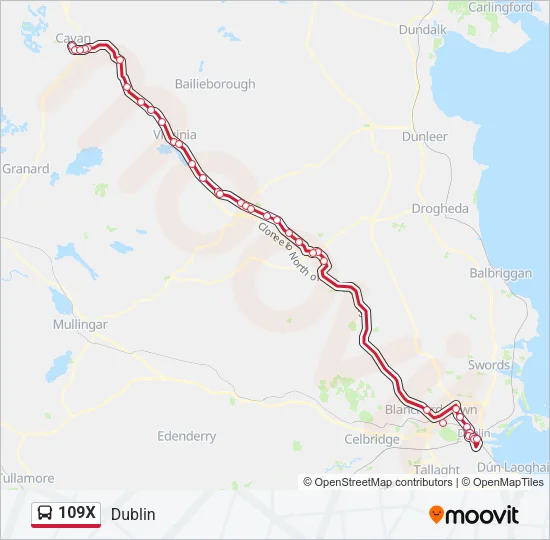 109X Bus Line Map