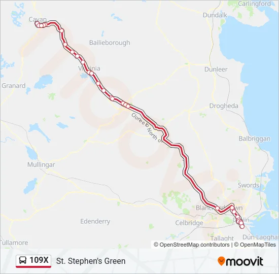 109X Bus Line Map