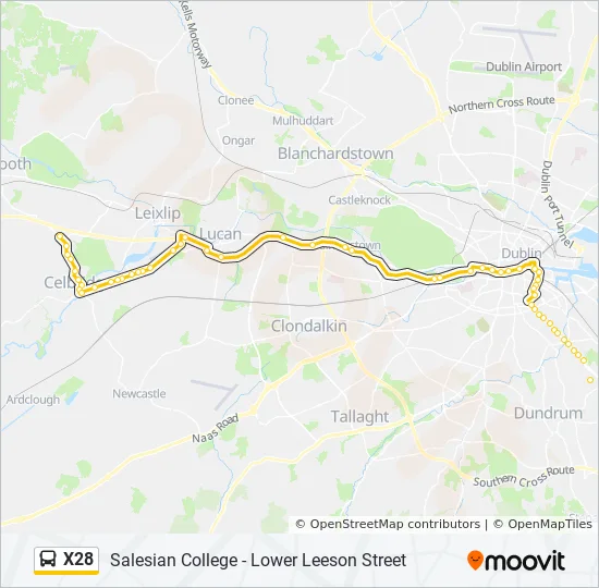 X28 Bus Route Map X28 Route: Schedules, Stops & Maps - Salesian College - Lower Leeson Street  (Updated)