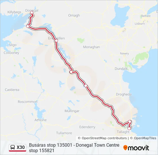 Bus Eireann Route Map X30 Route: Schedules, Stops & Maps - Busáras - Donegal Abbey Hotel (Updated)