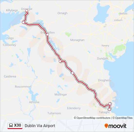 X30 Bus Line Map