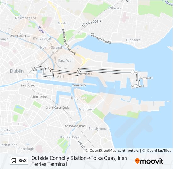 Bus 853 Route Map 853 Route: Schedules, Stops & Maps - Outside Connolly Station‎→Tolka Quay,  Irish Ferries Terminal (Updated)