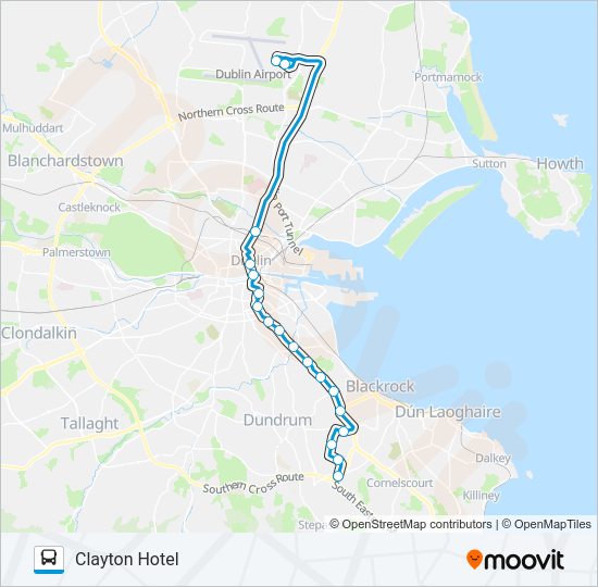 DUBLIN AIRPORT - LEOPARDSTOWN CLAYTON HOTEL Bus Line Map