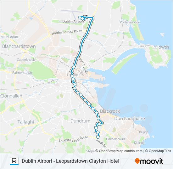 Plan de la ligne DUBLIN AIRPORT - LEOPARDSTOWN CLAYTON HOTEL de bus