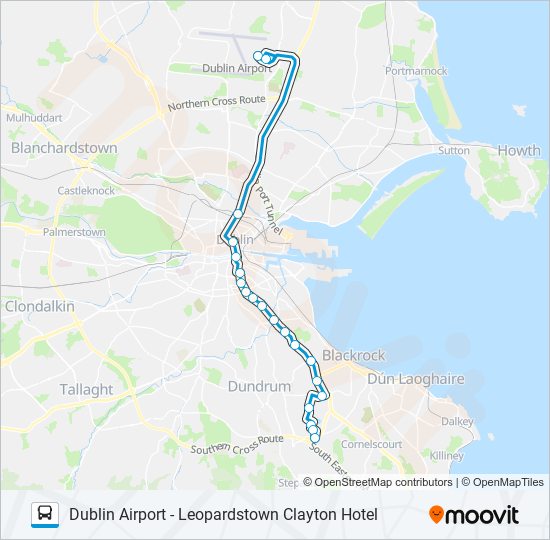 Plan de la ligne DUBLIN AIRPORT - LEOPARDSTOWN CLAYTON HOTEL de bus