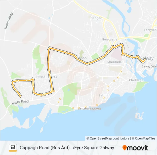 EYRE SQUARE GALWAY - CAPPAGH ROAD (ROS ÁRD) Bus Line Map