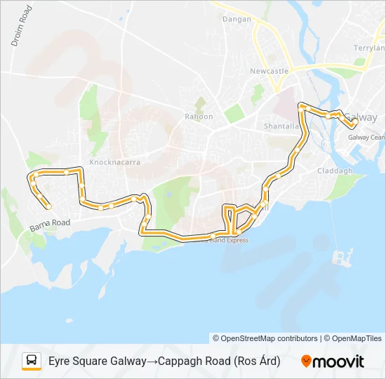 EYRE SQUARE GALWAY - CAPPAGH ROAD (ROS ÁRD) Bus Line Map