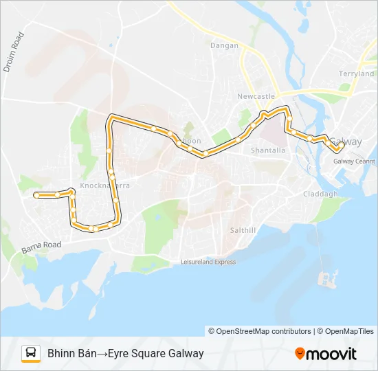 EYRE SQUARE GALWAY - CAPPAGH ROAD (ROS ÁRD) Bus Line Map