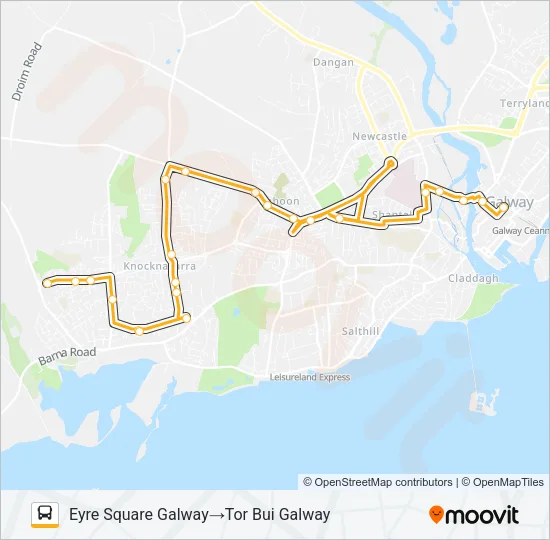 Plan de la ligne EYRE SQUARE GALWAY - CAPPAGH ROAD (ROS ÁRD) de bus