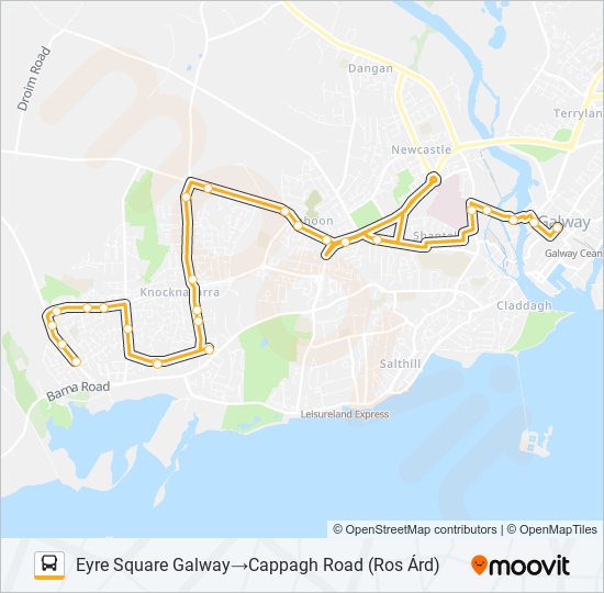 Plan de la ligne EYRE SQUARE GALWAY - CAPPAGH ROAD (ROS ÁRD) de bus