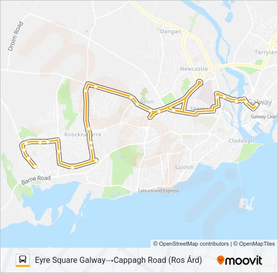 EYRE SQUARE GALWAY - CAPPAGH ROAD (ROS ÁRD) Bus Line Map