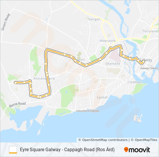 EYRE SQUARE GALWAY - CAPPAGH ROAD (ROS ÁRD) bus Line Map
