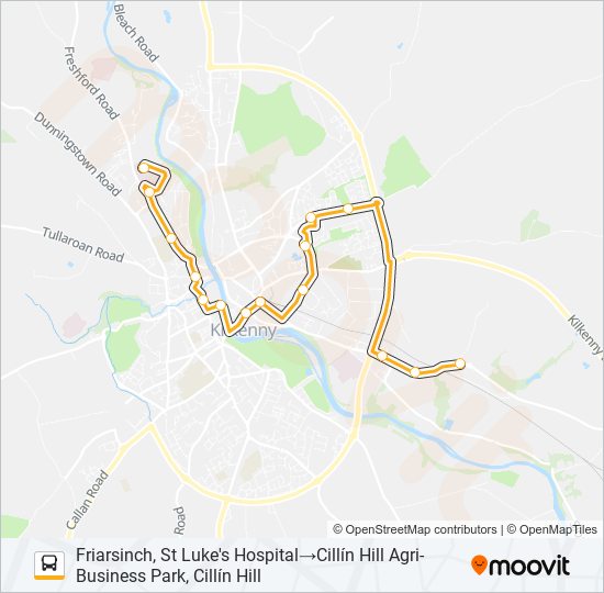 Plan de la ligne CILLÍN HILL AGRI-BUSINESS PARK, CILLÍN HILL - FRIARSINCH, ST LUKE'S HOSPITAL de bus