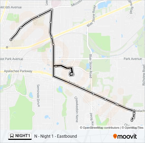 NIGHT1 Bus Line Map