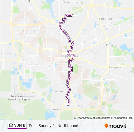 SUN B Bus Line Map