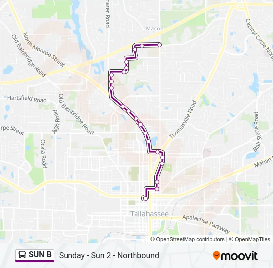 SUN B Bus Line Map