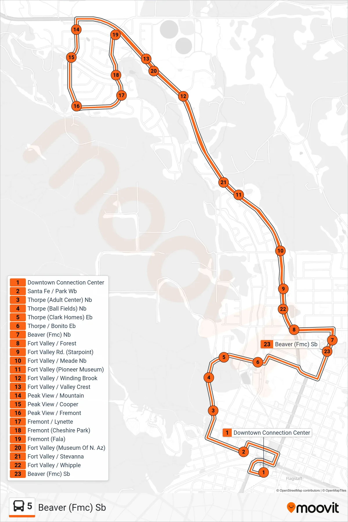 5 bus Line (Beaver (Fmc) Sb) route and stops on a map