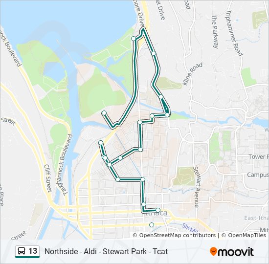 Tcat Bus Routes Map 13 Route: Schedules, Stops & Maps - Northside - Aldi - Stewart Park - Tcat  (Updated)
