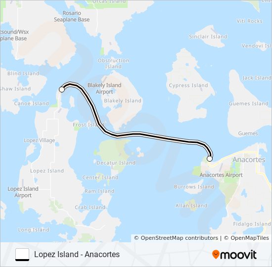 LOPEZ ISLAND - ANACORTES ferry Line Map