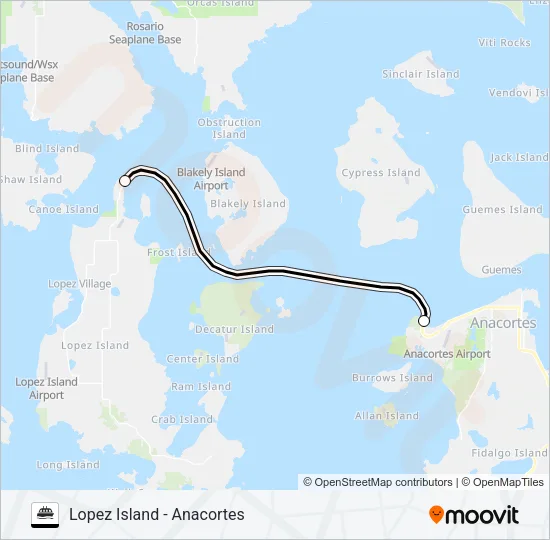 LOPEZ ISLAND - ANACORTES Ferry Line Map