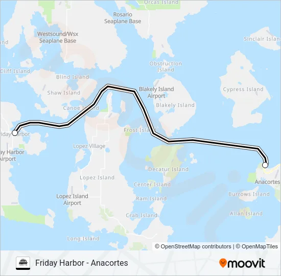 FRIDAY HARBOR - ANACORTES Ferry Line Map