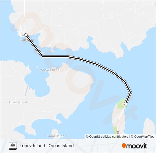 LOPEZ ISLAND - ORCAS ISLAND Ferry Line Map