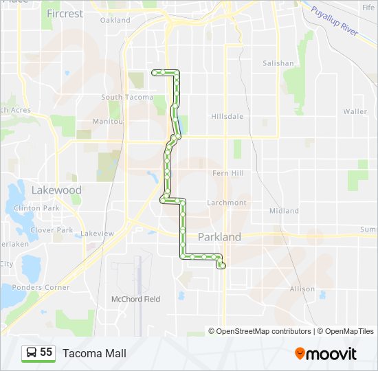 55 Route: Schedules, Stops & Maps - Tacoma Mall (Updated)