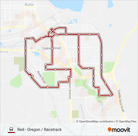 RED - OREGON / RACETRACK Bus Line Map