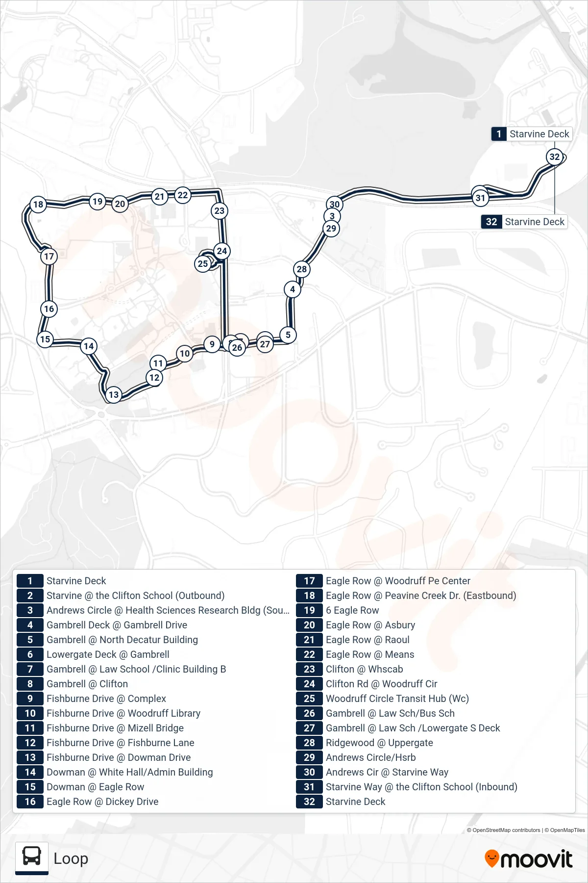 LOOP ROUTE bus Line (Loop) route and stops on a map