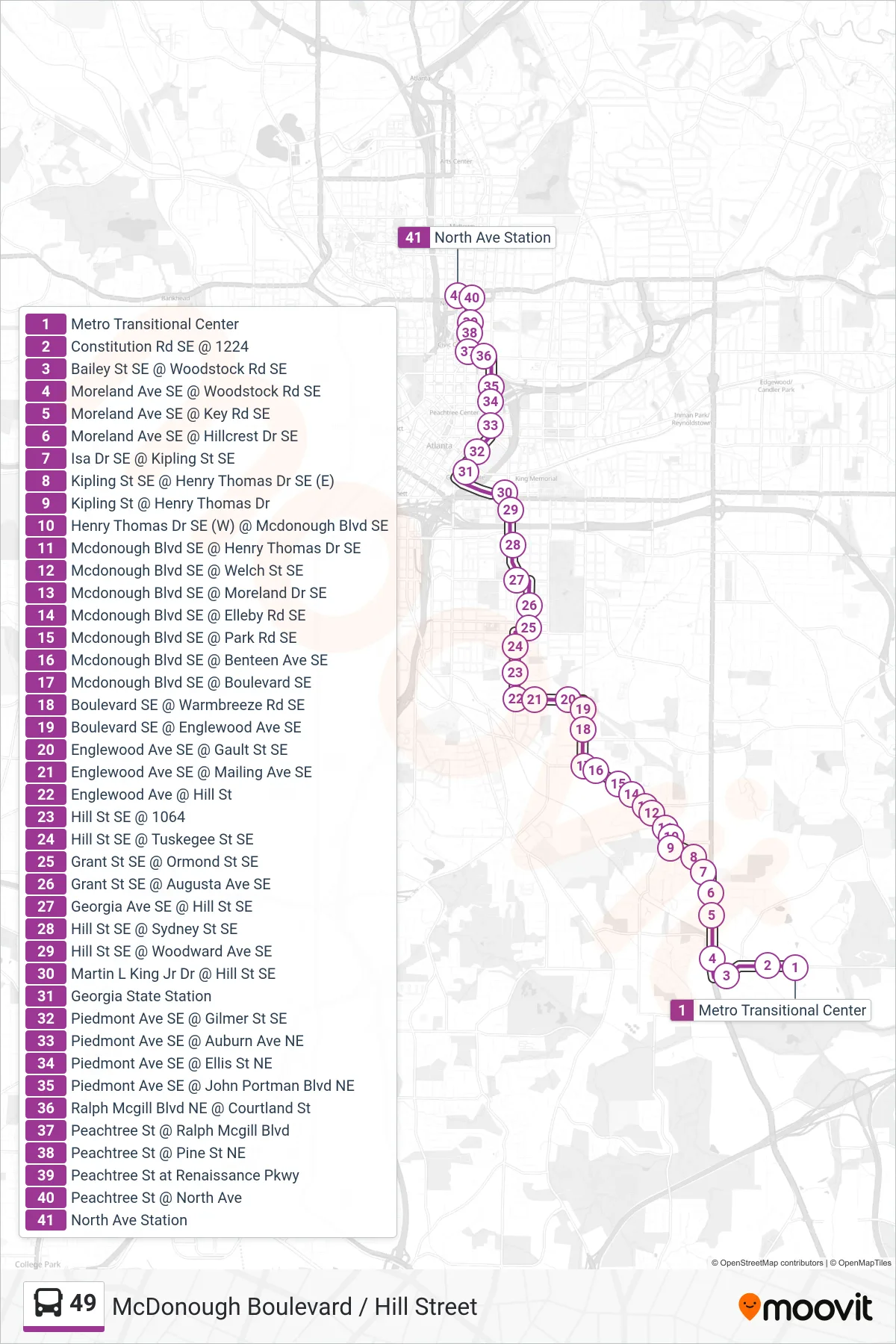 49 bus Line (North Ave Stn) route and stops on a map