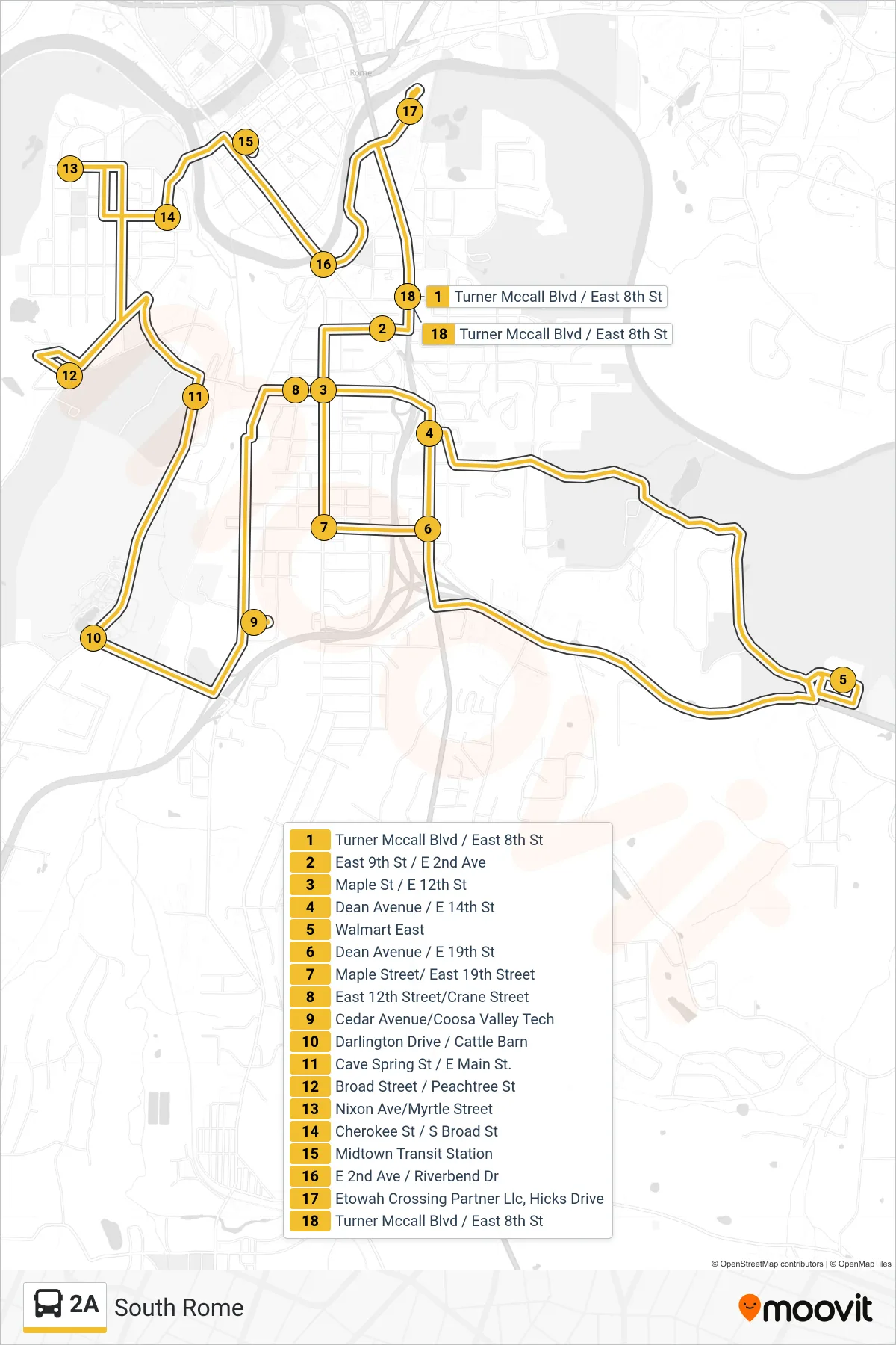 2A bus Line (South Rome) route and stops on a map