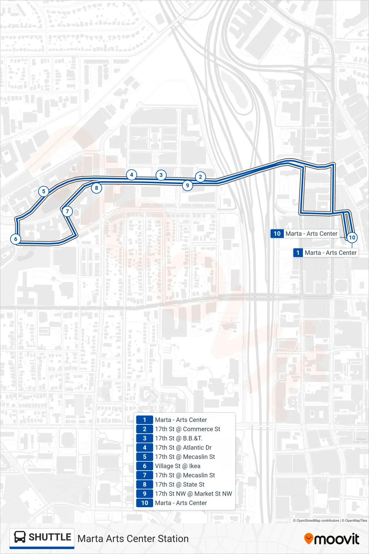 SHUTTLE bus Line (Marta Arts Center Station) route and stops on a map