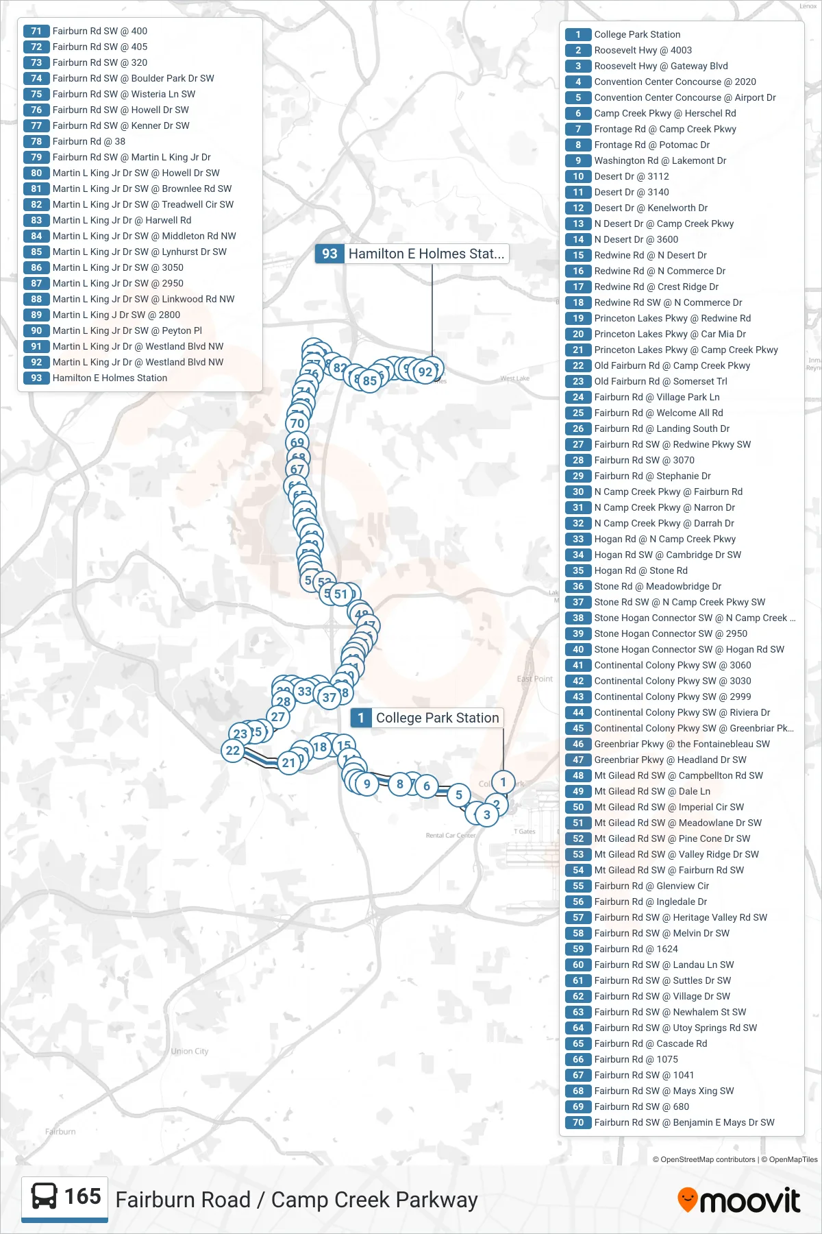 165 bus Line (He Holmes Stn) route and stops on a map