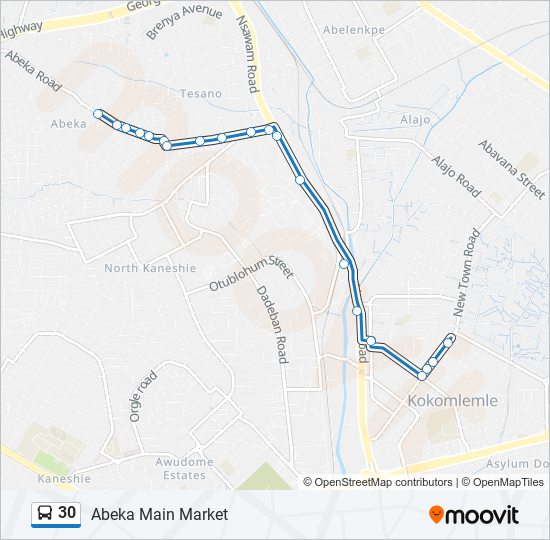 30 bus Line Map