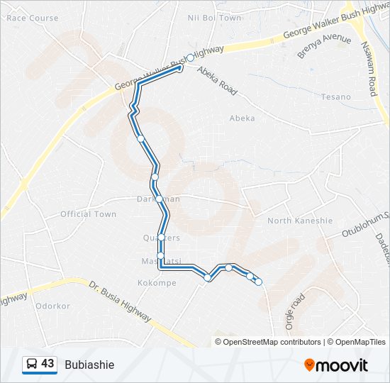 43 bus Line Map