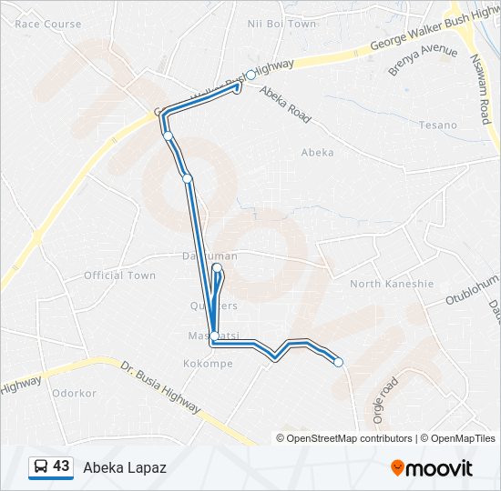 43 bus Line Map