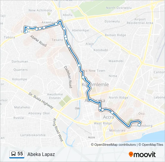 55 Bus Line Map