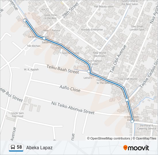 58 bus Line Map