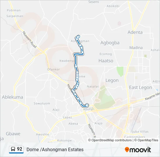92 Bus Line Map