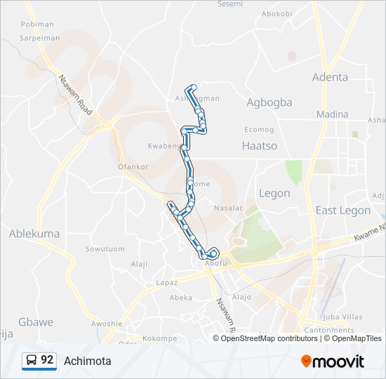 92 bus Line Map