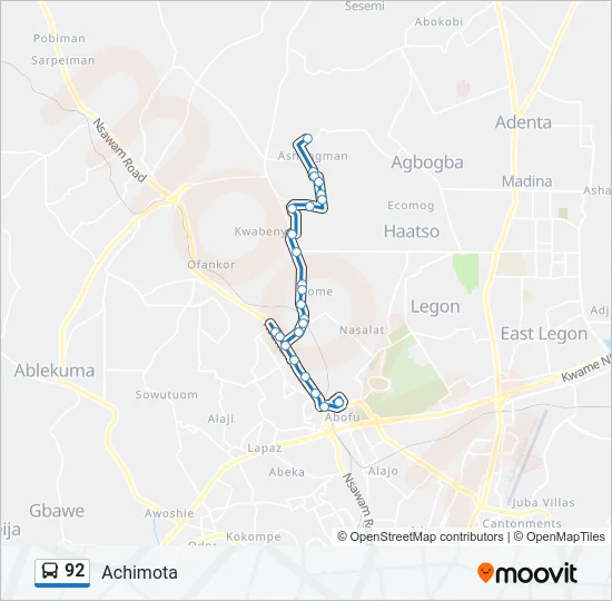92 Bus Line Map
