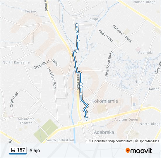 157 bus Line Map