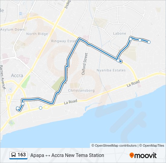 163 bus Line Map