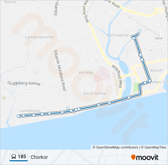 185 bus Line Map