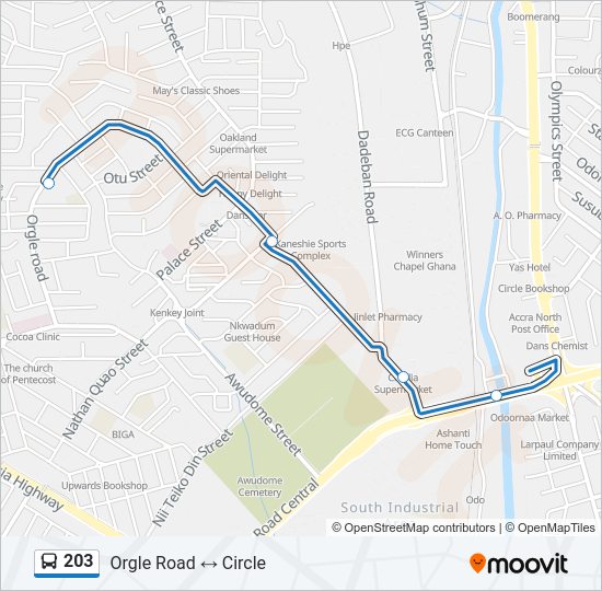 203 Bus Line Map