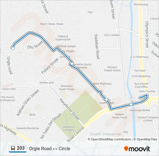 203 Bus Line Map