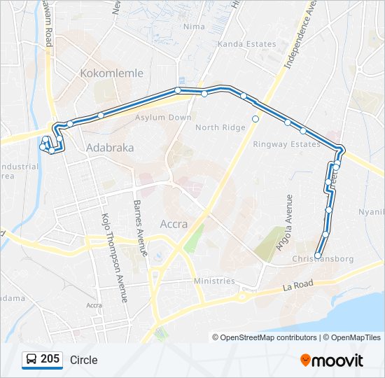 205 bus Line Map