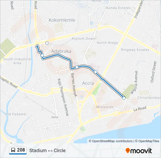 208 Bus Line Map